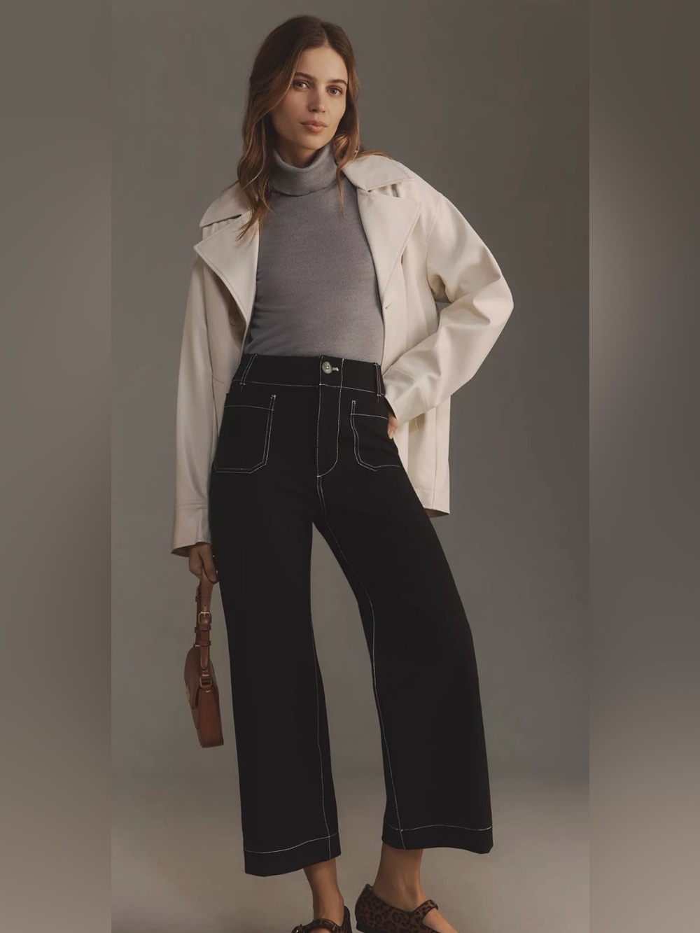 The Colette Ponte Black Contrast-Stitch Crop Wide-Leg Pants by Maeve 32/14